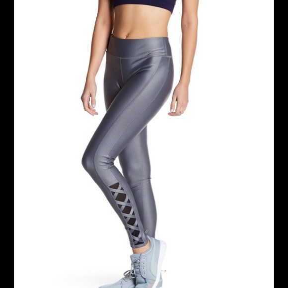 Bebe Cage Leg Metallic Shine Leggings Yoga Pants NWT